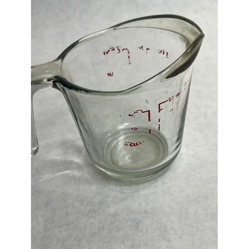 Vintage Anchor Hocking Glass Measuring Cup 1 Cup Red Anchor Logo Spout Handle